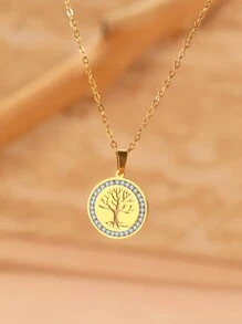 Aomogo 316l 不锈钢生命之树项链，水晶水钻吊坠，优雅女士珠宝，情人节，Yn2116 情人节，妈妈，母亲，母亲节，礼物