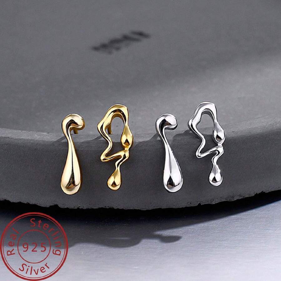 Pendientes asimétricos con tachuelas de plata - Plateado - Ver 1