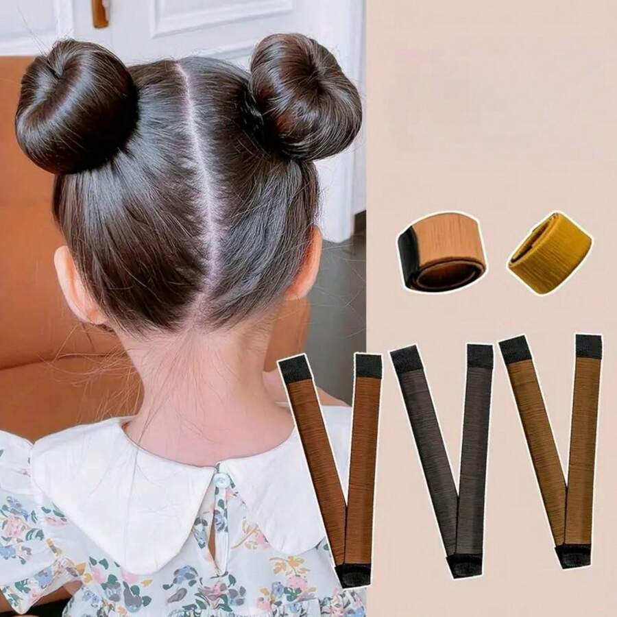 2pcs/set Hair Styling Tool For Toddler Girls' Bun Hairstyle, Including Hair Bun Maker And Hair Volume Pad - Black - View 1