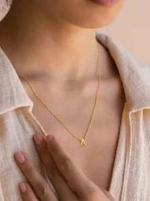 1條英文字母吊墜項鍊,女士、女孩用的簡約珠寶 - 金色 - 查看 2