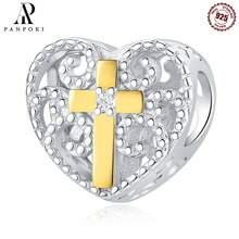 1件925纯银锆石个性化十字架串珠吊坠，2023爆炸设计，适合女孩，可搭配手链、项链，DIY饰品，周年纪念日生日礼物