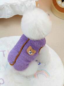 1入組紫色雙面珊瑚絨素色熊形狀寵物背心帶露背,合適的適用於小貓和小狗,室內和戶外寒冷天氣保護和脫髮預防 - 紫色 - 查看 1