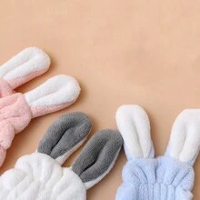 1 pieza Gorro de toalla con orejas de conejo de felpa coral suave y lindo, secado rápido para baño, salón de belleza, hotel, deportes, hogar, cuidado de la piel - Azul - Ver 2