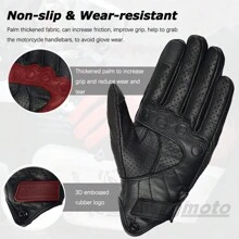 MJMOTO Summer Motorcycle Gloves Leather With Hole Men Motorbike Riding Gloves Touch Screen Breathable Motocross Anti Fall Black Protector - Black - View 5