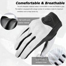 MJMOTO Summer Motorcycle Gloves Leather With Hole Men Motorbike Riding Gloves Touch Screen Breathable Motocross Anti Fall Black Protector - Black - View 4