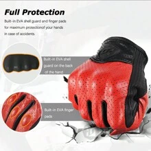 MJMOTO Summer Motorcycle Gloves Leather With Hole Men Motorbike Riding Gloves Touch Screen Breathable Motocross Anti Fall Black Protector - Black - View 3