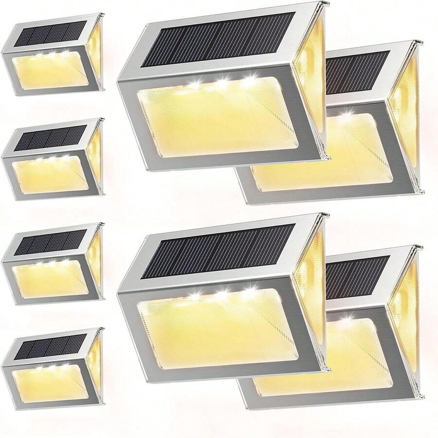 JACKYLED 8/12/16-Pack Solar Outdoor Deck Step Lights 3-Side 270°Lighting 7 LED Upgraded Solar Stair Lights IP65 Waterproof Solar Fence Lighting - 暖白 - 查看 1