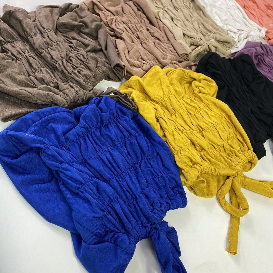 1pc Multilayer Elastic Headband Jersey Tie Inner Cap For Women - Mustard Yellow - View 1