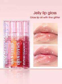 保濕果凍唇彩,4入組玻璃唇油帶精細金屬亮絲唇油保濕唇部輝光 - 彩色 - 查看 1