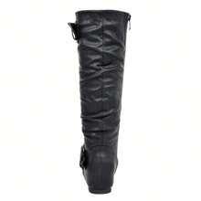 Women's Wide Calf Knee High Boots, Fur-Lined Low Hidden Wedge Boots - màu đen - Xem 6