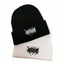 Men's Windproof, Warm And Breathable Black & White Knitted Beanie Hat Street