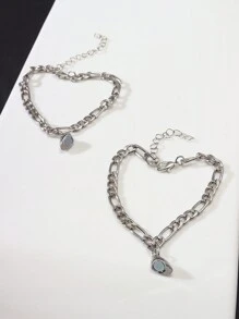 2 件/套心形不锈钢磁性情侣手链套装，最佳朋友心形手链情人节 - 銀色 - 查看 2