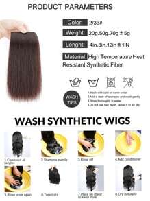 4英寸/8英寸/12英寸假发2片装合成天然接发发夹假发片女士发垫耐热纤维隐形自然深棕色