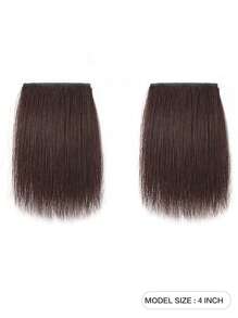 4英寸/8英寸/12英寸假发2片装合成天然接发发夹假发片女士发垫耐热纤维隐形自然深棕色