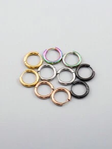 Conjunto De 5 Pares De Aretes De Aro Para Hombre De Acero Inoxidable, Simples Y Multicolores Para Fiesta - Multicolor - Ver 5