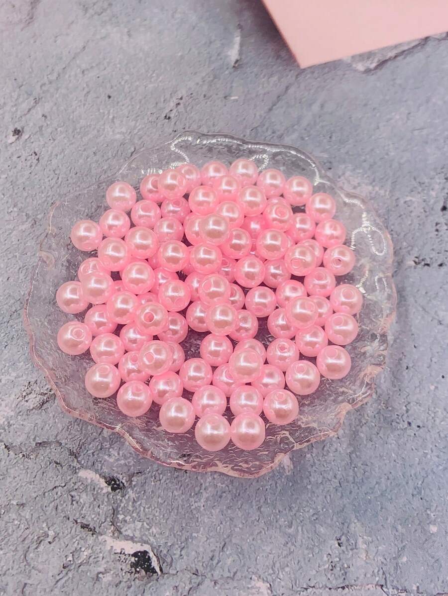 400 颗 6 毫米 ABS 仿珍珠珠，时尚染色，适用于珠宝制作、DIY 发饰、服装缝纫装饰和化妆品盒填充 - 淺粉色 - 查看 1