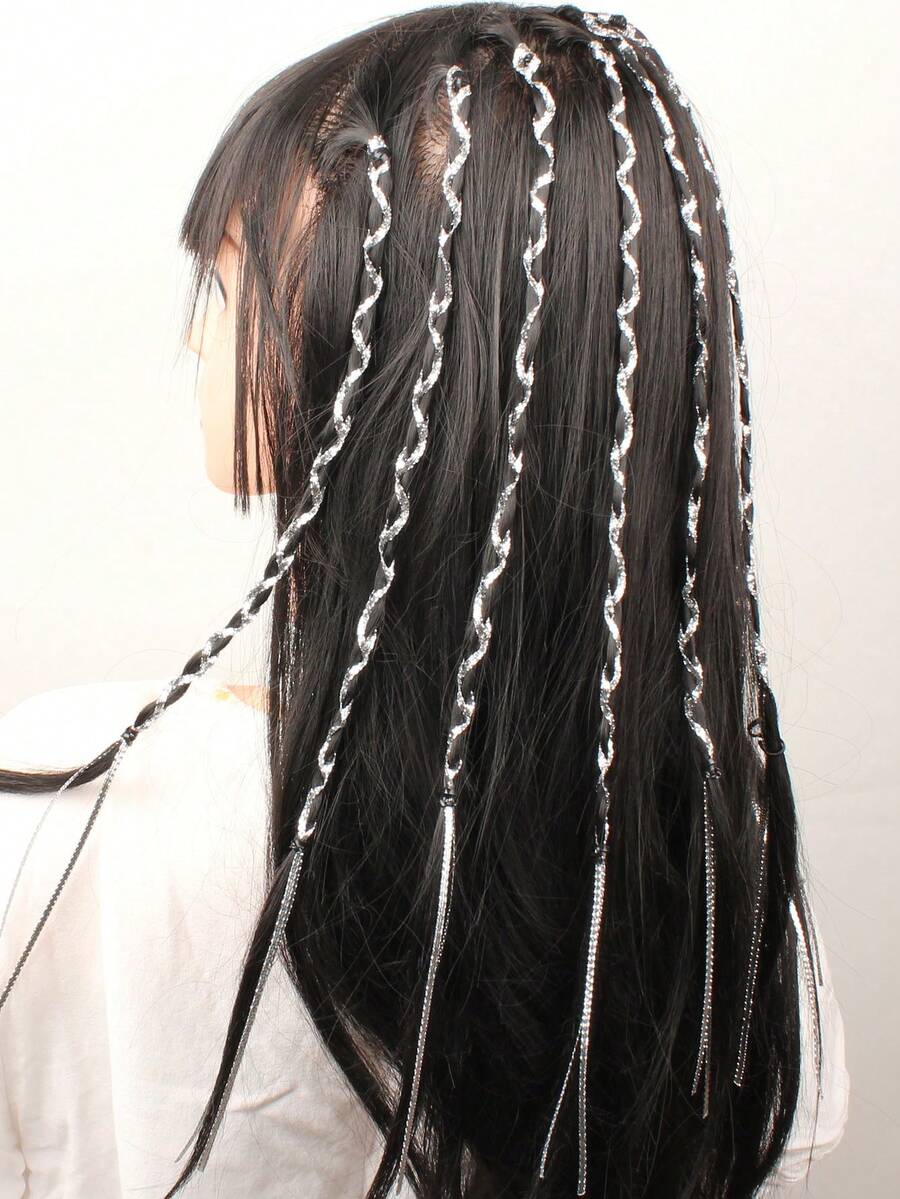 Conjunto De 20 Piezas De Accesorios Para El Cabello De Trenzas De Pp Plateado Para Mujeres, Incluyendo Diadema, Cinta De Colores Y Cuerda De Trenza, Para Un Estilo Personalizado De La Moda Callejera - Plateado - Ver 1