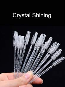 20 piezas de cepillos para pestañas de cristal blanco con strass brillante, varillas de máscara de pestañas, aplicadores de cejas, herramientas de maquillaje micro portátiles, cepillo de cejas, cepillo de sombras de ojos, cepillo spoolie, regalos - Blanco - Ver 3