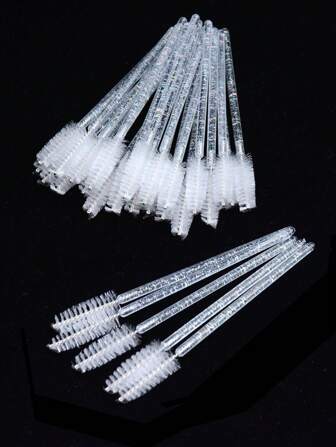 20 piezas de brochas desechables de pestañas de cristal blanco con brillantes rhinestones, varitas de rímel para pestañas y cejas, aplicadores de maquillaje portátiles micro, brochas para cejas y sombras de ojos
