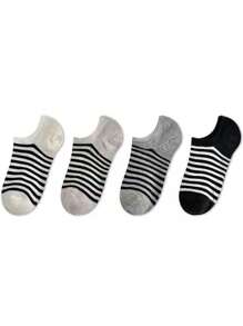 4双/套女士时尚条纹船袜，隐形袜 - 彩色 - 查看 3