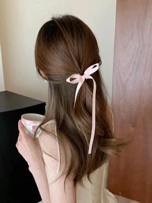 2pcs Women Fashion Long Ribbon Bow Hair Clips, Pink, Elegant, Cute, Thoughtful Gift