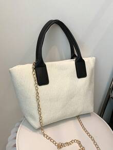 Foldable Chain Shoulder Tote Bag For Women, Large Capacity - White - View 6