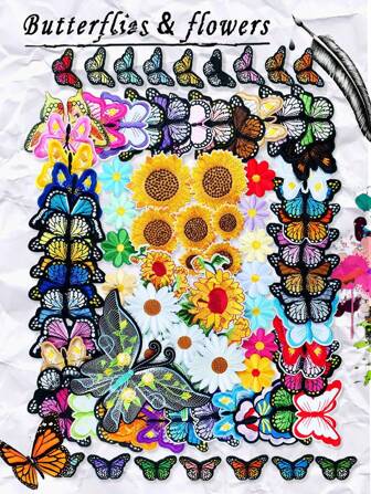 30 stili di patch ricamate con motivi a farfalla e fiori, simpatici cartoni animati da applicare con ferro da stiro o cucire su vestiti, borse, cappelli, ecc.