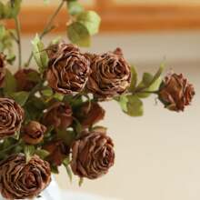 1 件復古風格燒邊人造玫瑰家居客廳婚禮裝飾玫瑰花束,假乾燥玫瑰餐桌中心裝飾品