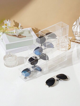 1入組多功能抽屜式四層桌面眼鏡收納盒,透明
