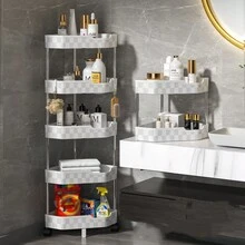 1pc No Drilling Bathroom Corner Storage Rack, Kitchen Shelf - White - View 2