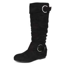 Women's Knee High Low Hidden Wedge Boots - 黑色/麂皮 - 查看 2