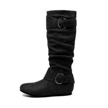 Women's Knee High Low Hidden Wedge Boots - 黑色/麂皮 - 查看 8
