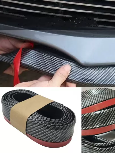2.5m Universal Car Front Bumper Lip, Carbon Fiber Pattern Black Rubber Car Bumper Guard Strip, With Adhesive Sticker