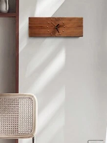 1pc Vintage Rectangular Wooden Wall Clock, American Style Retro Decor Clock In Minimalist Art, Mute Clock For Living Room Without Drilling - Redwood - View 5