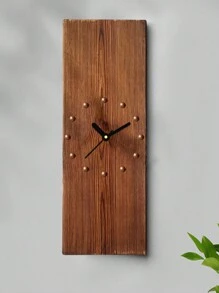 1pc Vintage Rectangular Wooden Wall Clock, American Style Retro Decor Clock In Minimalist Art, Mute Clock For Living Room Without Drilling - Redwood - View 4