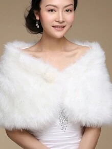 1 件白色毛绒婚礼披肩、新娘斗篷、新娘披肩，适合肩宽 40 厘米的女士秋装 - 白色 - 查看 5