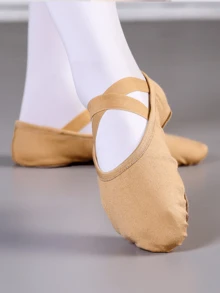 Women's Fashionable Elegant Cross Strap Camel-colored Slip-on Ballet Flats