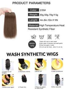 件裝帶髮夾夾的緩衝合成天然接發，4 英寸/8 英寸/12 英寸，耐熱纖維，隱形輕質，女式，淺棕色 - Light Brown - 查看 4