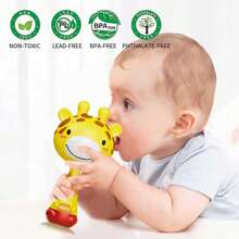 1PC Đồ chơi lục lạc hình hươu cao cổ đáng yêu có cốc hút: Gạc silicon mềm, âm thanh rung lắc – Hoàn hảo để xoa dịu trẻ sơ sinh - Màu vàng - Xem 4