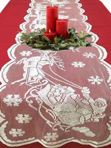 1 件蕾絲聖誕聖誕老人馴鹿雪花桌布和白色聖誕桌旗,適合冬季假期餐廳 - 白色 - 查看 1