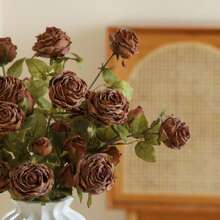 1 件復古風格燒邊人造玫瑰家居客廳婚禮裝飾玫瑰花束,假乾燥玫瑰餐桌中心裝飾品