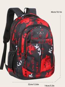 Red Alphabet Patchwork Large Capacity Multifunctional Zipper Fashionable Water-resistant Backpack With Multiple Pockets, Casual Durable Schoolbag For Students - Red - View 3