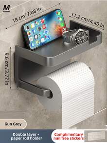 1個灰色掛壁式紙巾盒(無需鑽孔固定),家庭浴室、廚房、手巾收納必備 - 灰色 - 查看 3
