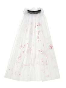 1 件新娘面纱万圣节派对女士面纱化妆舞会哥特风格血腥面纱 - 紅白色 - 查看 6