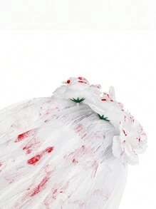 1 件新娘面纱万圣节派对女士面纱化妆舞会哥特风格血腥面纱 - 紅白色 - 查看 5