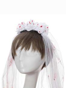 1 件新娘面纱万圣节派对女士面纱化妆舞会哥特风格血腥面纱 - 紅白色 - 查看 1