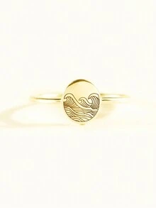 BALMORA 1pc Creative Retro S925 Pure Silver Sea Wave Storm Pattern Ring For Girls Simple Fashionable Personalized Gold Plated Rings Gift - Gold - View 6