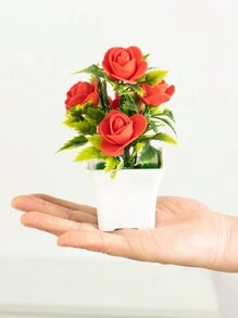 1 個人造迷你玫瑰盆,高 15 厘米,含 5 朵花,簡約現代北歐風格,靈活無色 - 用於 Diy 花牆、場景佈置、客廳和臥室花瓶插花、婚禮、派對、家居裝飾、辦公桌填充。 - 紅色 - 查看 2