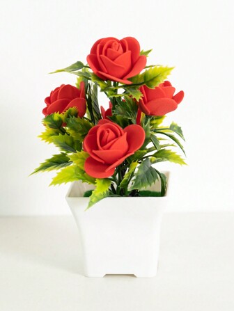 1pc/2pcs Artificial Rose Pot, 15cm/5.9inch Height,Artificial Flowers,Fake Flowers,Artificial Plants,Artificial Decorations, Home Decor