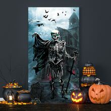 Dienalls 71x35英寸萬聖節門套,萬聖節門飾品,前門門戶裝飾標誌,室外萬聖節裝飾窗戶牆 - 黑色 - 查看 5